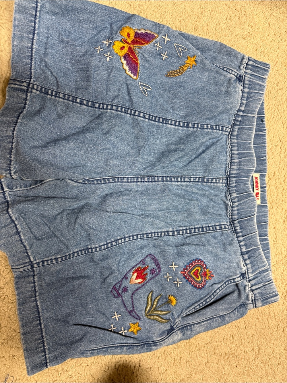 Johnny Was Embroidery Light Blue Denim Women’s Shorts Medium